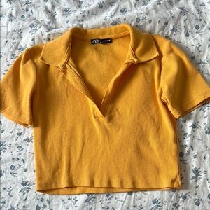Zara Mustard Yellow Collared Crop Top